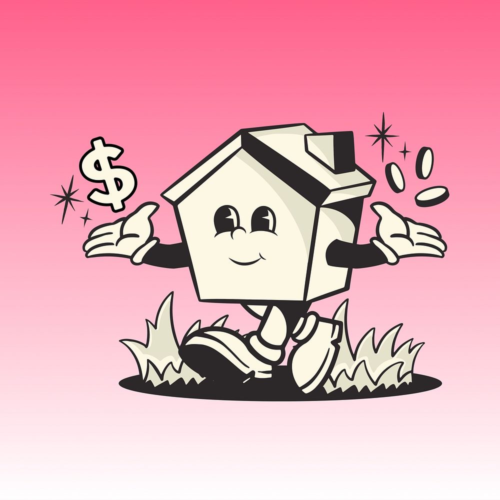 House mortgage retro illustration, pink design