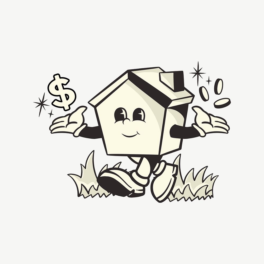 House mortgage retro character illustration psd