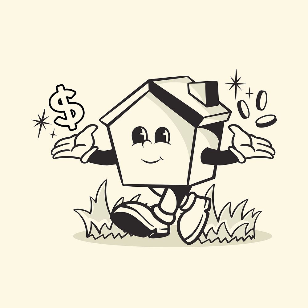 House mortgage retro illustration, yellow design