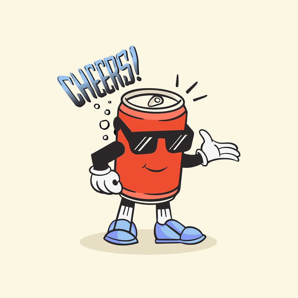 Soda can retro illustration, yellow design