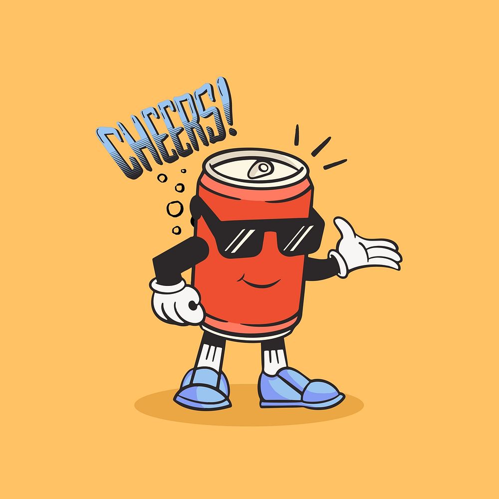 Soda can retro illustration, yellow design