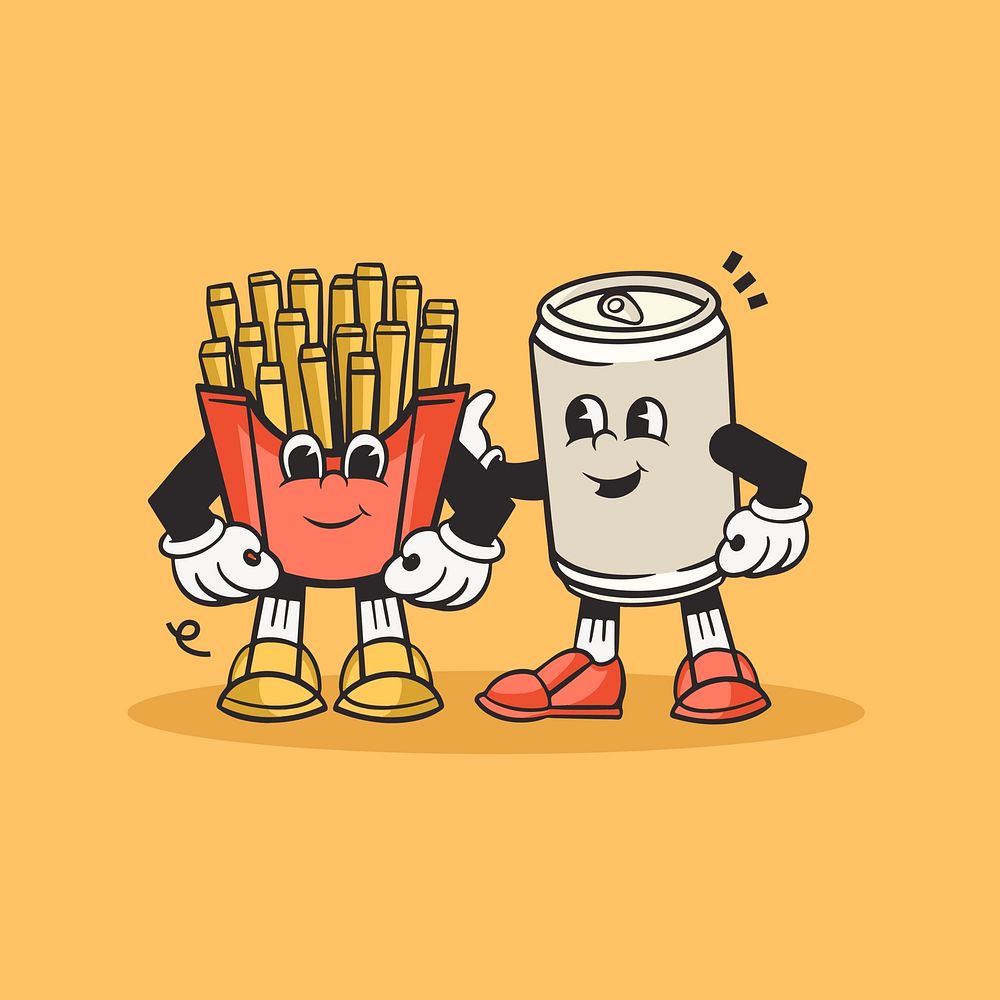 Drink and fries retro illustration, yellow design