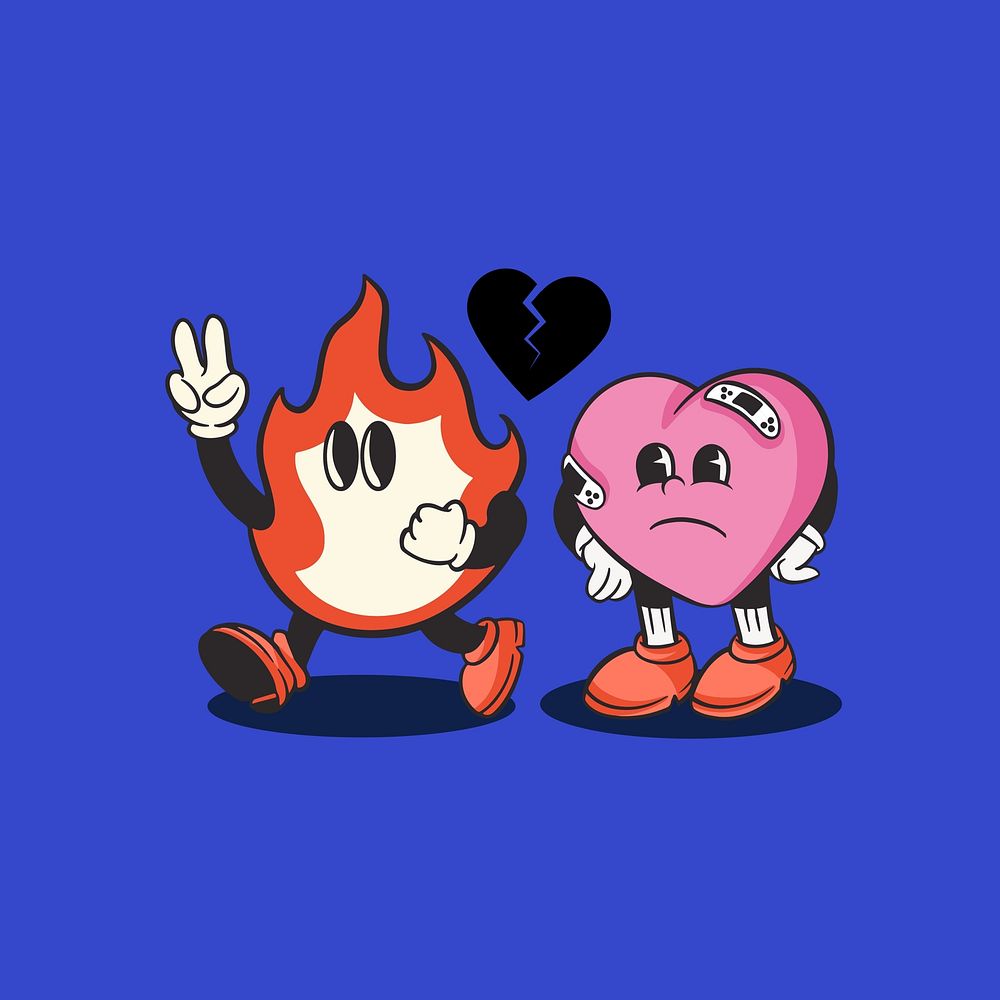 Cartoon relationship retro illustration, blue design