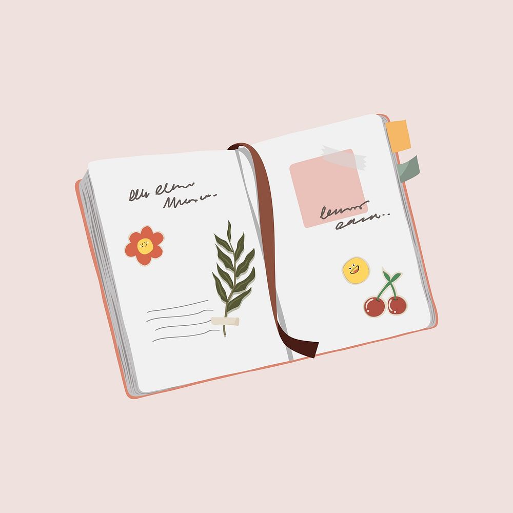 Personal journal book, cute stationery illustration vector