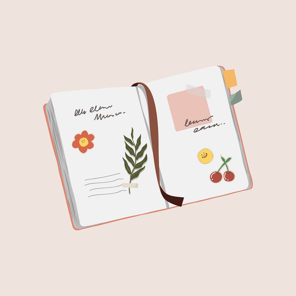 Personal journal book, cute stationery illustration psd