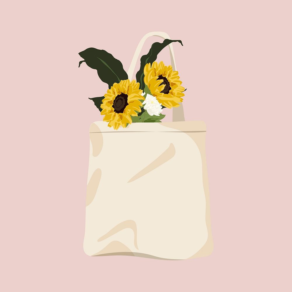 Floral tote bag, eco-friendly product illustration psd