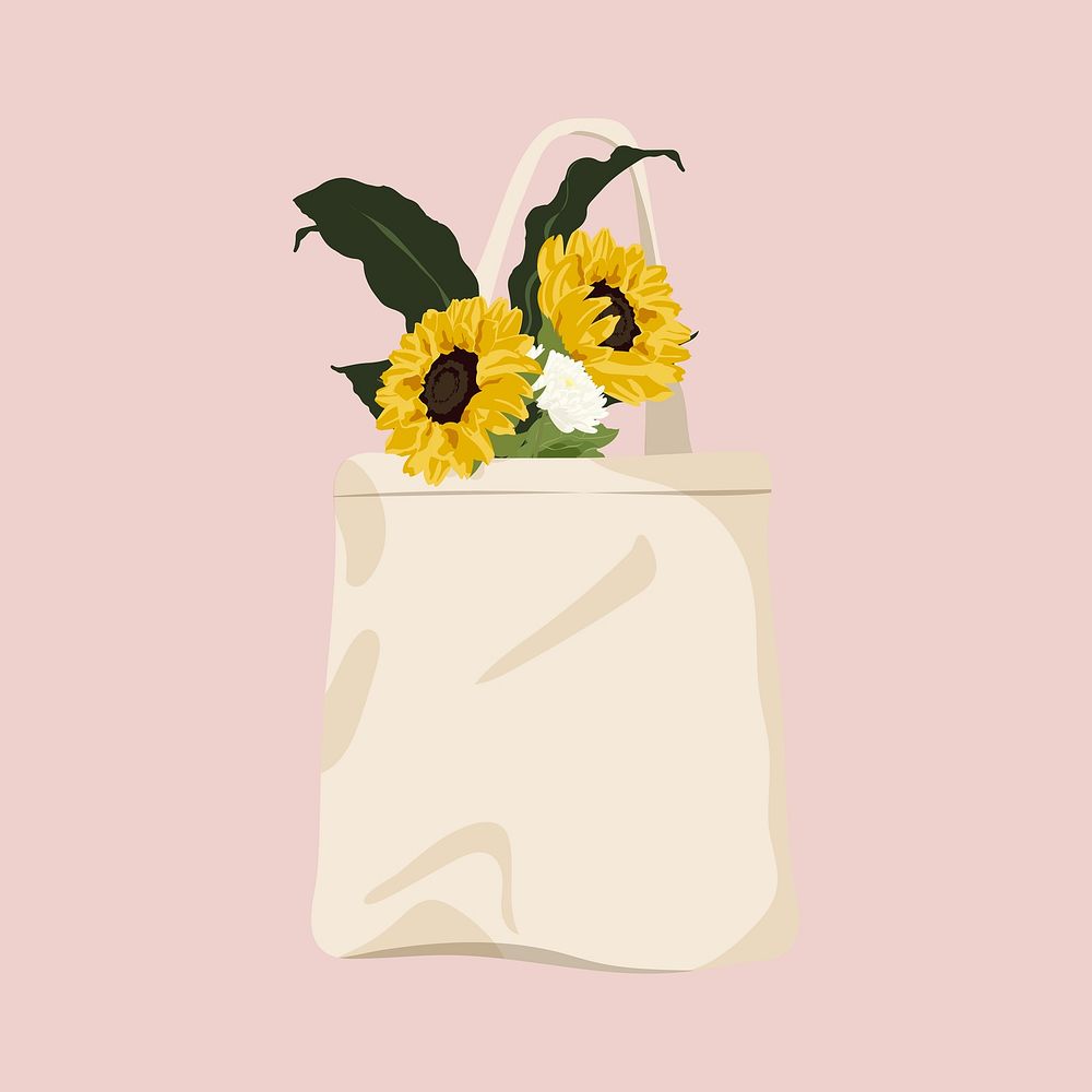Floral tote bag, eco-friendly product illustration