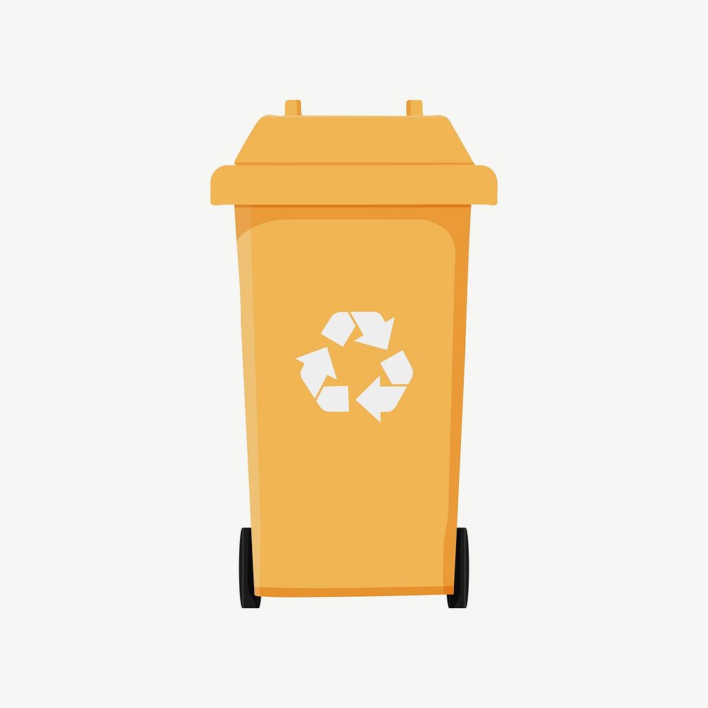 Yellow recycle bin, environment illustration psd