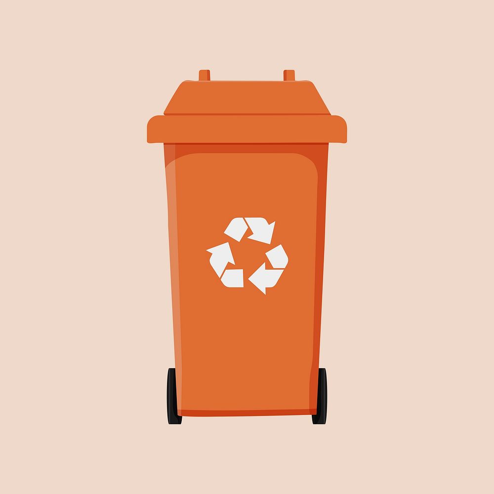 Orange recycle bin, environment illustration psd