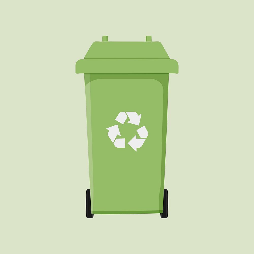Green recycle bin, environment illustration psd