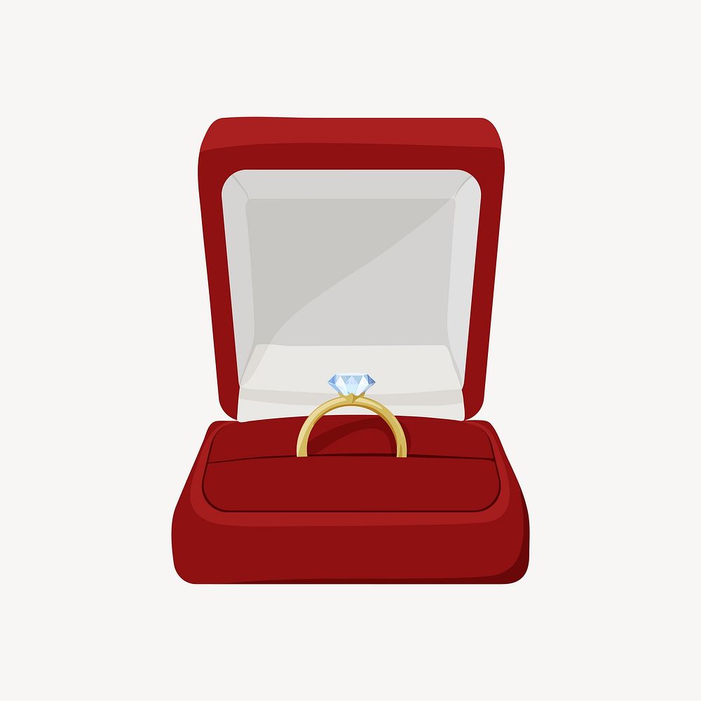Wedding ring, red velvet box illustration