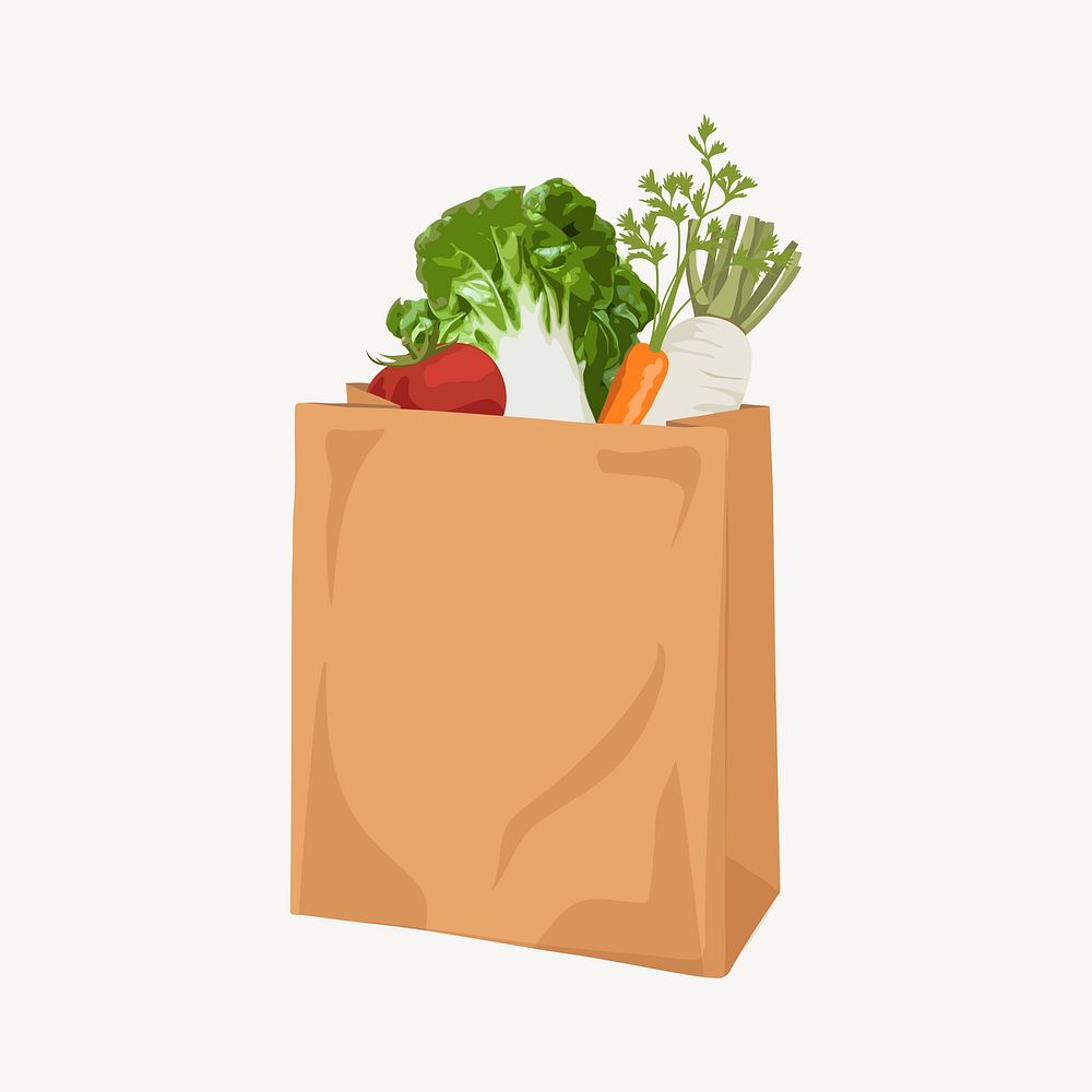 Grocery shopping bag, healthy food illustration vector