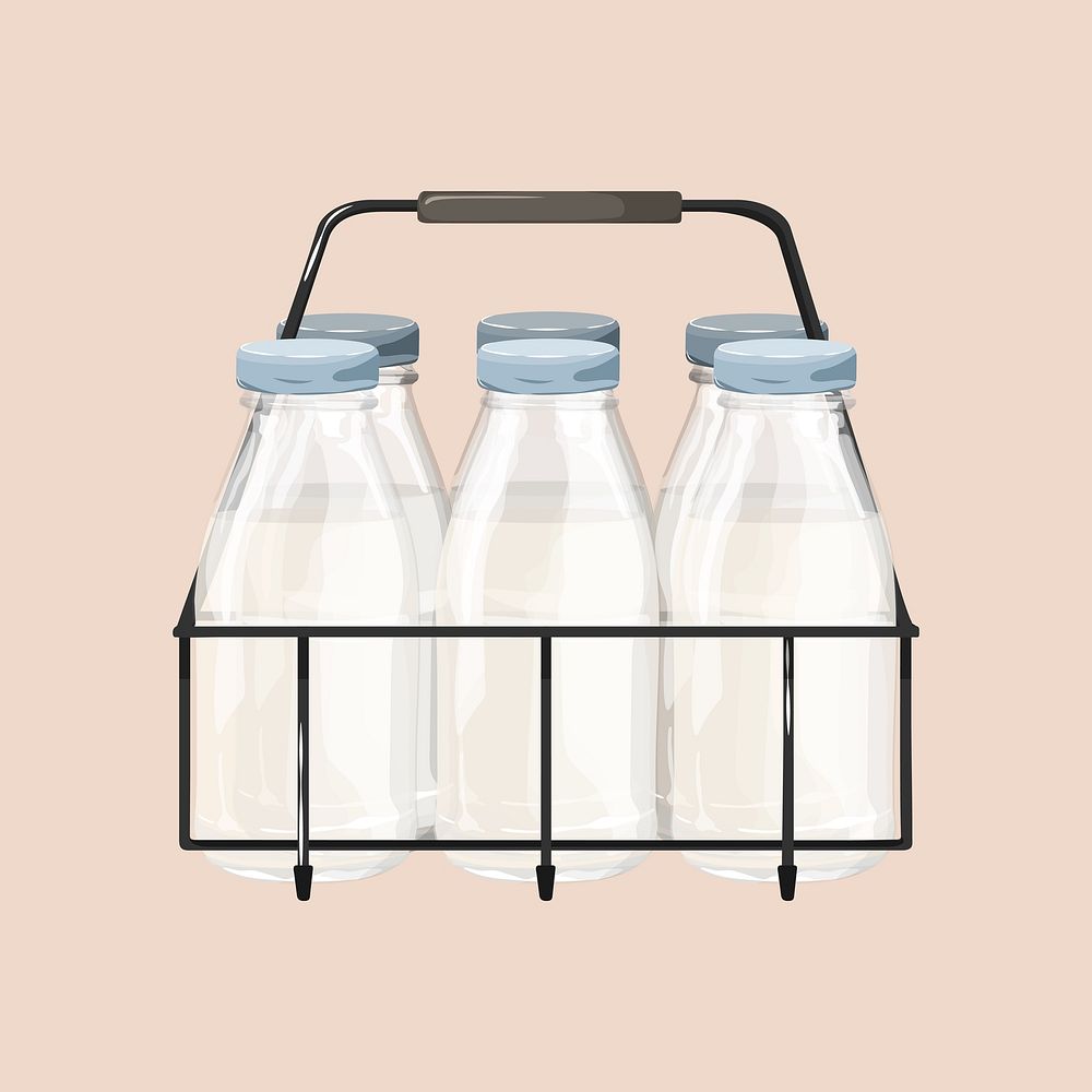 Milk bottles carrier, dairy drink illustration  vector