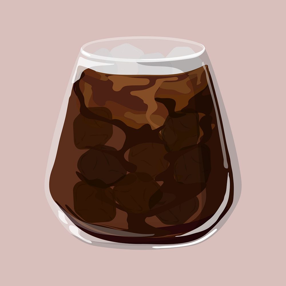 Iced black coffee, morning drink illustration 