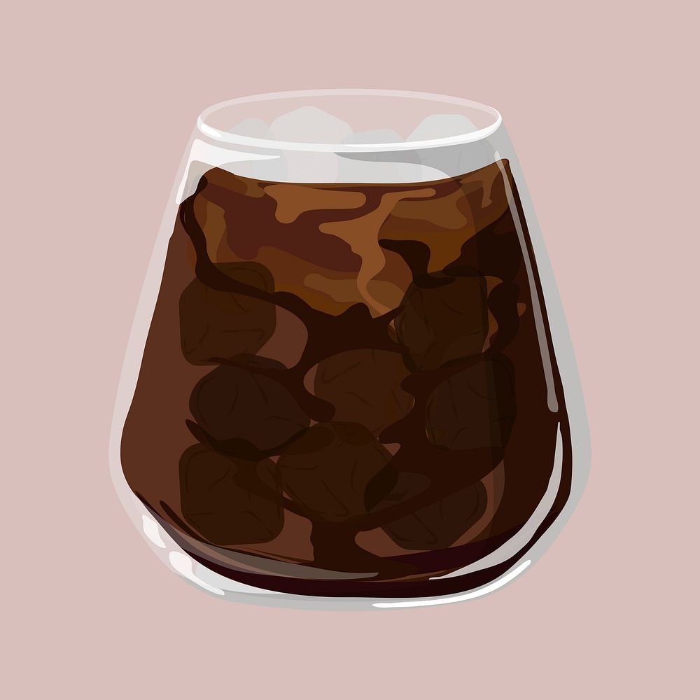 Iced black coffee, morning drink illustration  psd