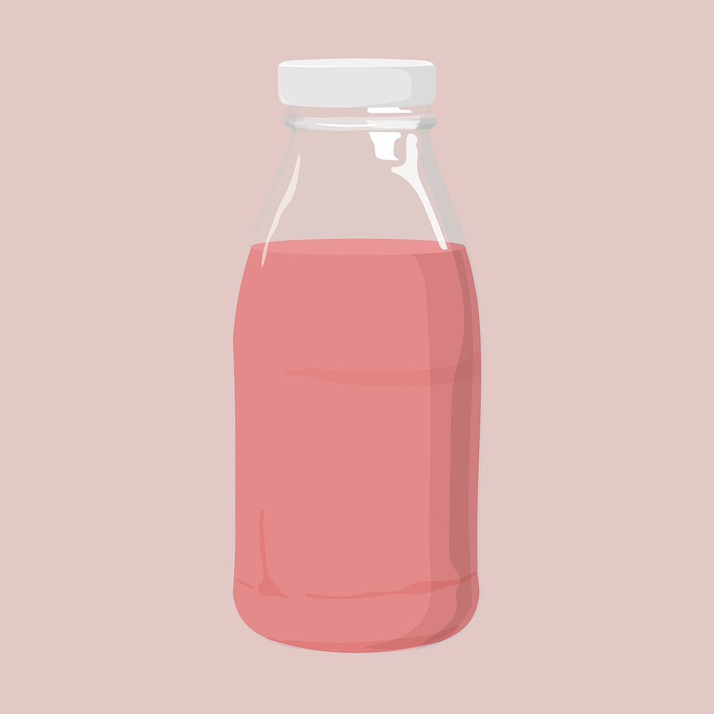 Strawberry milk bottle, dairy drink illustration psd
