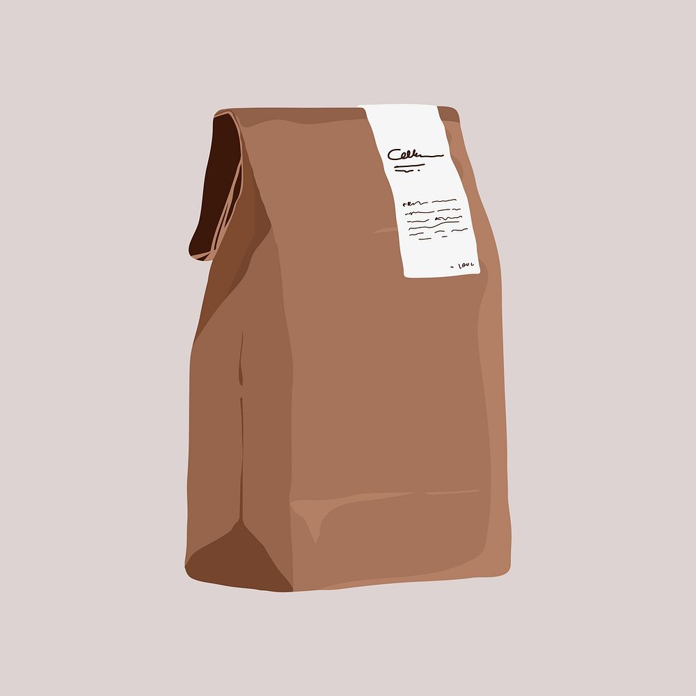 Rolled brown paper bag, food packaging illustration