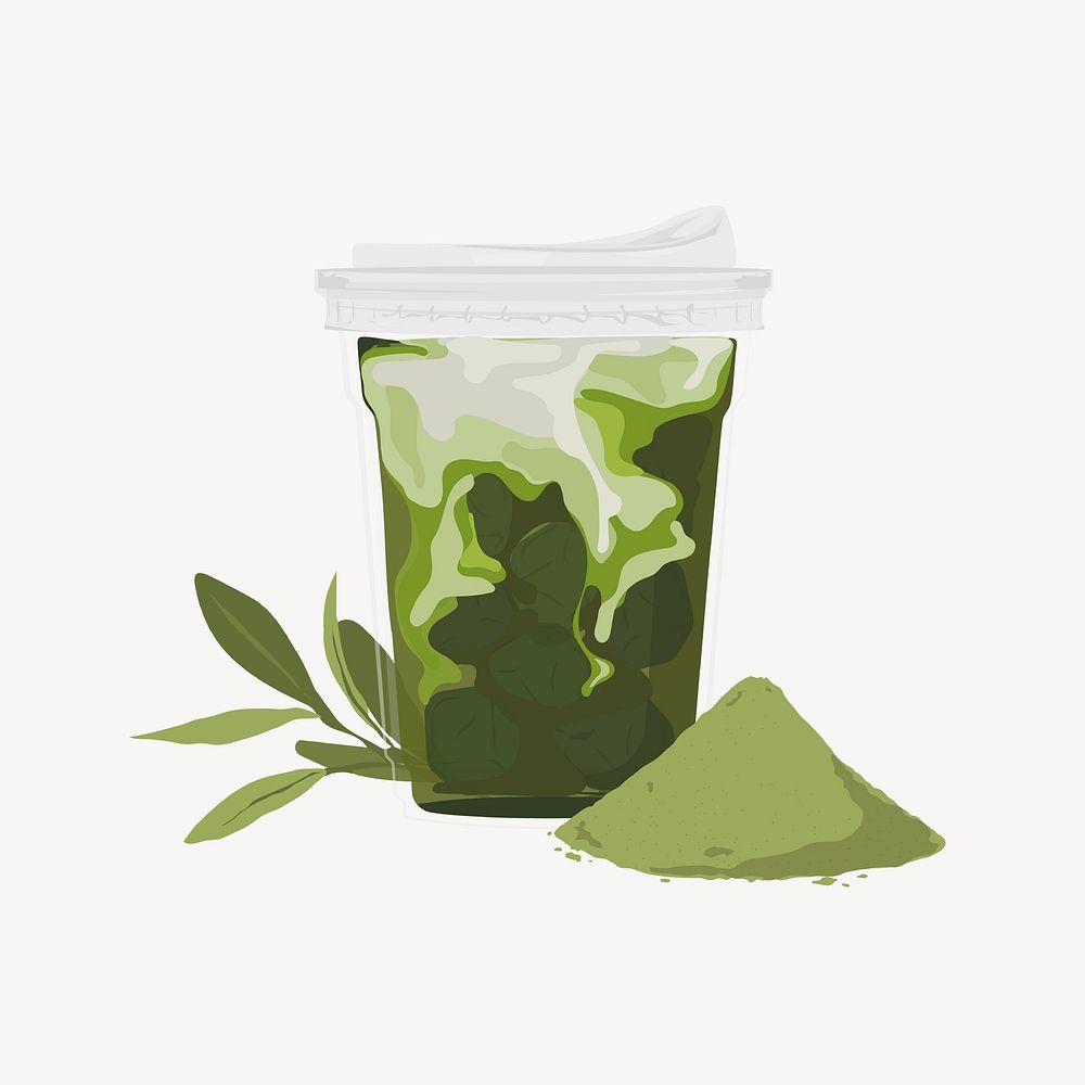 Matcha green tea, morning drink illustration