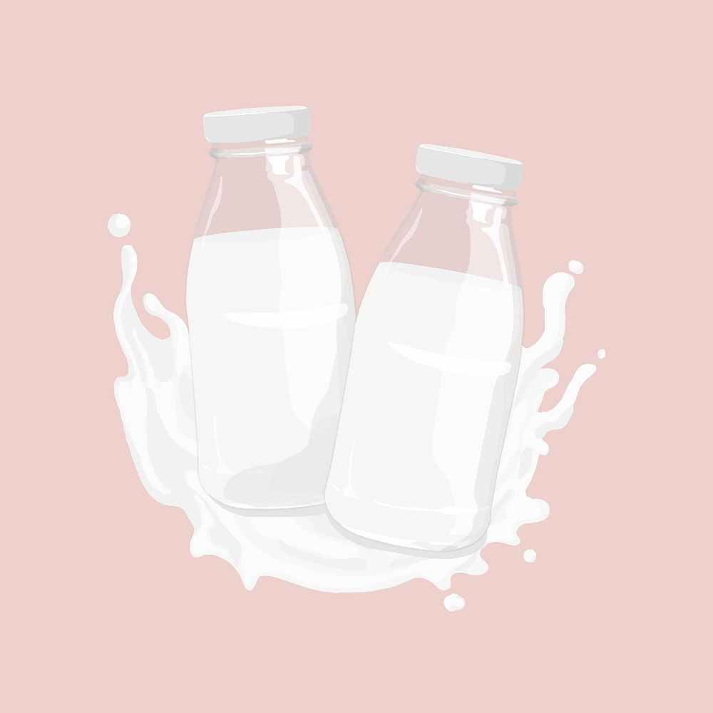 Milk bottles, dairy beverage illustration