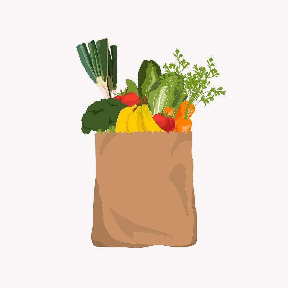 Healthy food grocery bag illustration