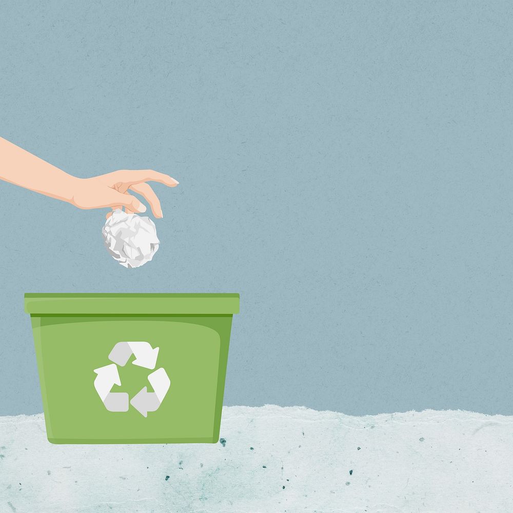 Paper recycle trash can background, blue design