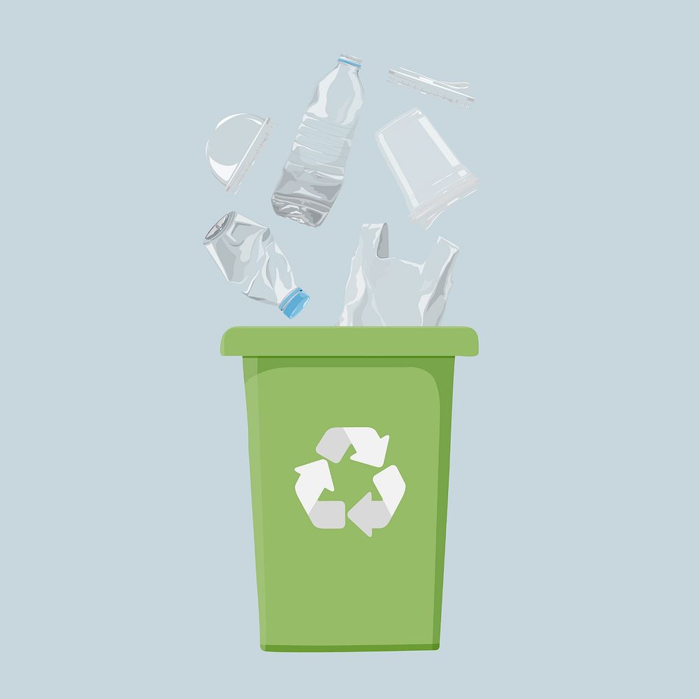 Plastic recycle bin, environment illustration
