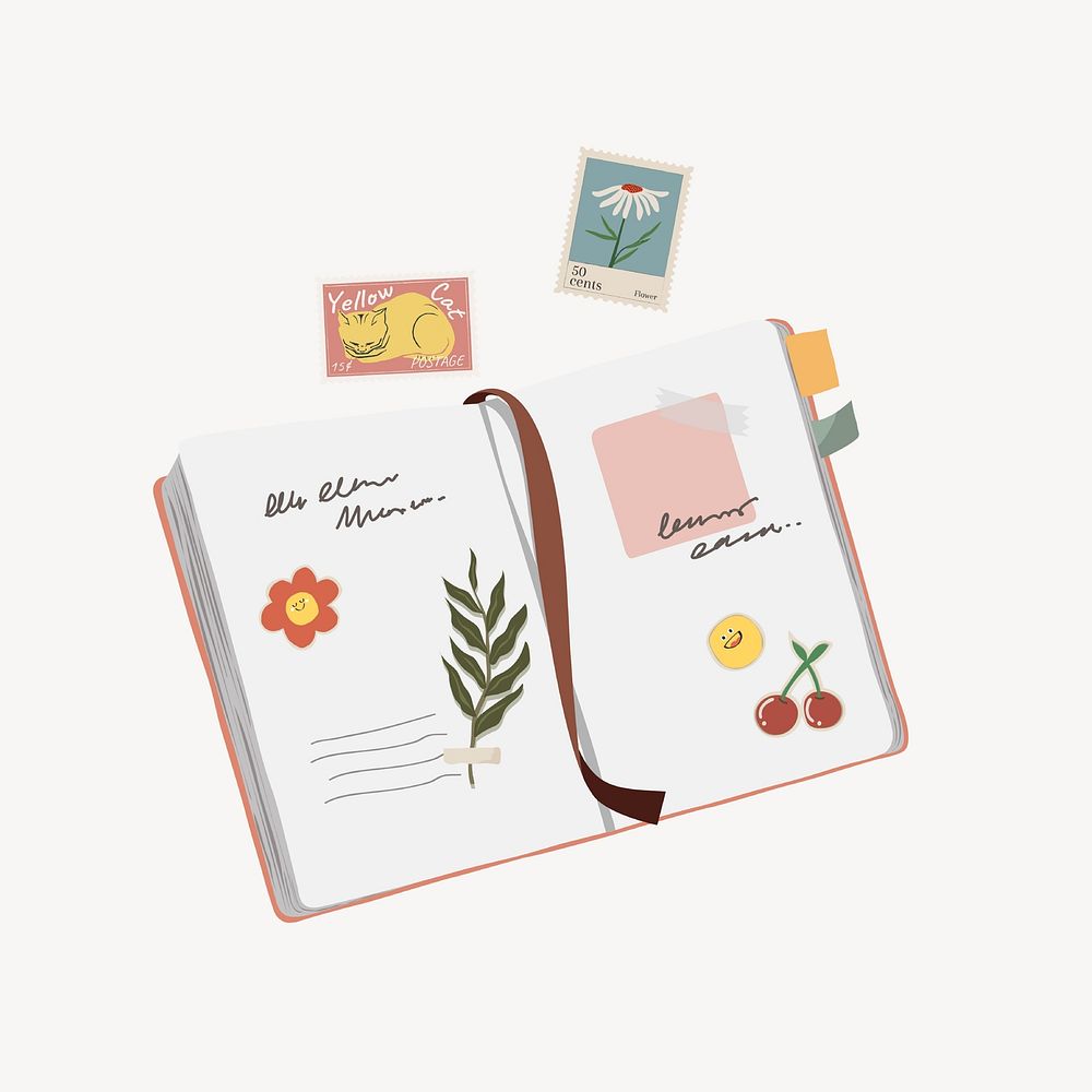 Personal journal, feminine stationery illustration 