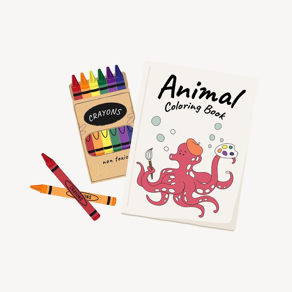 Animal coloring book, cute stationery illustration