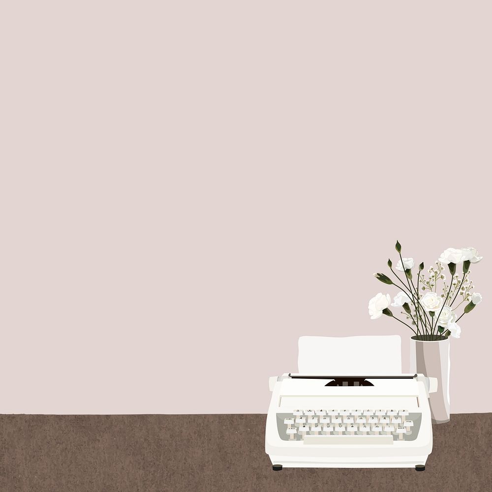 Pink retro typewriter background, aesthetic illustration