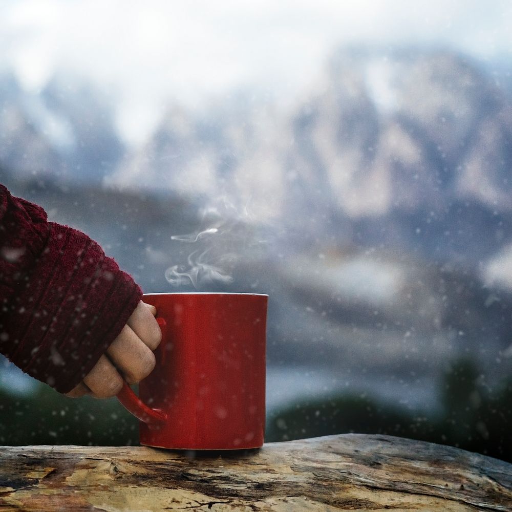 Campers mug aesthetic background, nature border