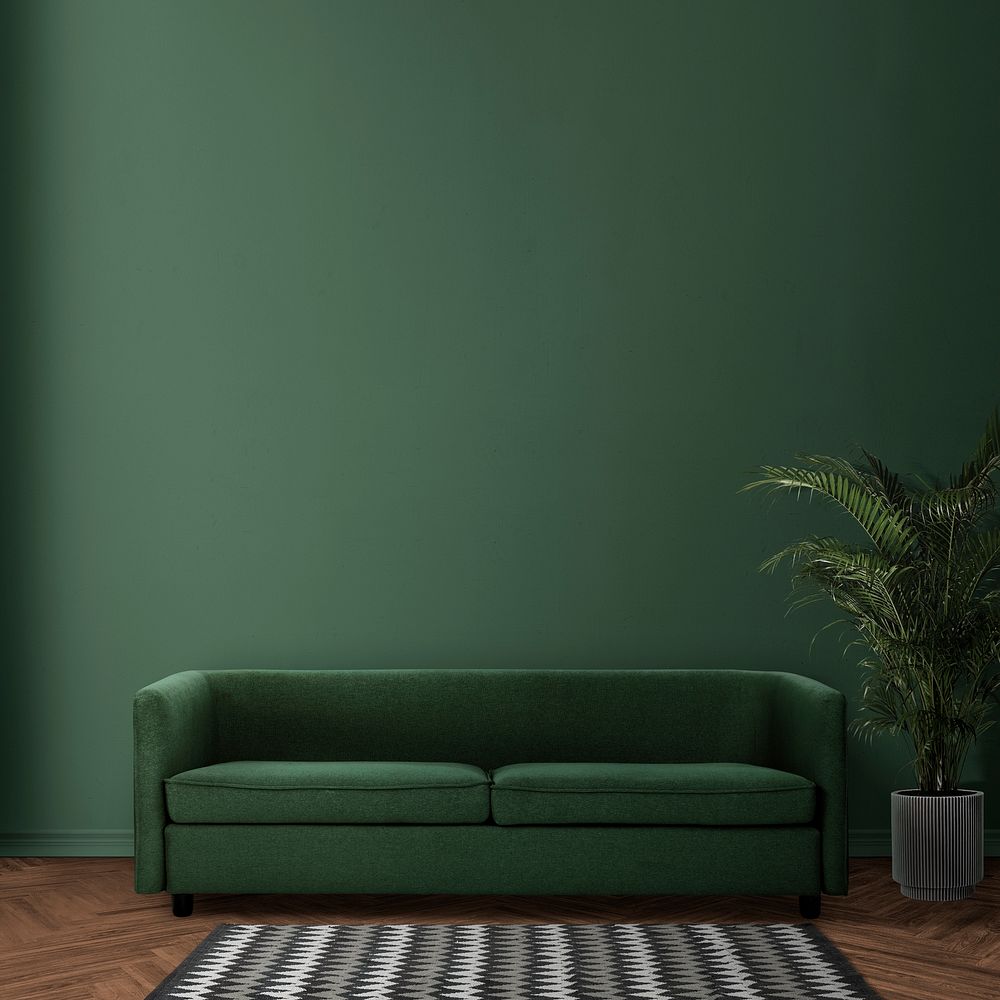 Green modern interior background, sofa border