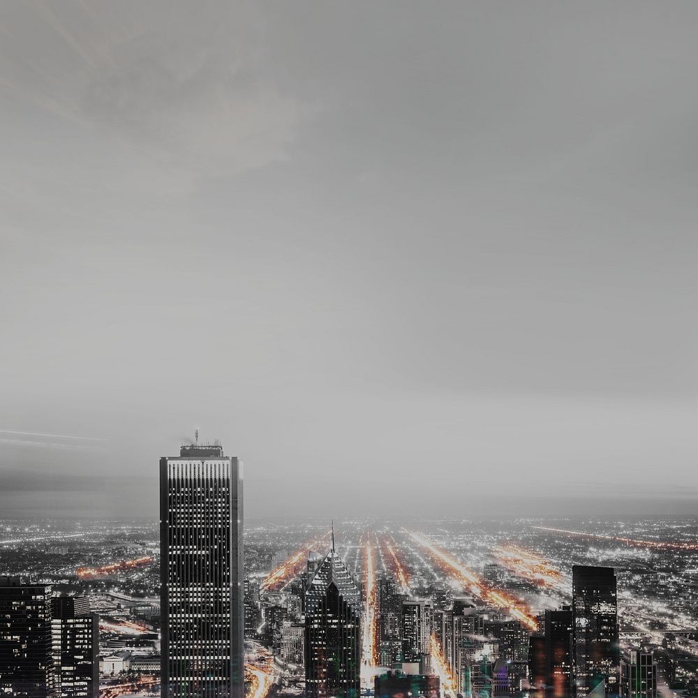 High-rise office building background, gray sky image