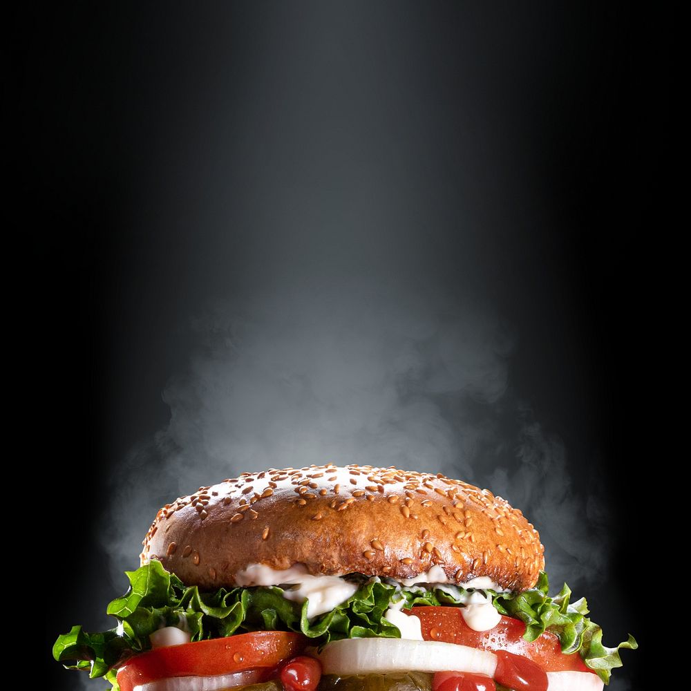 Juicy burger background, fast food image