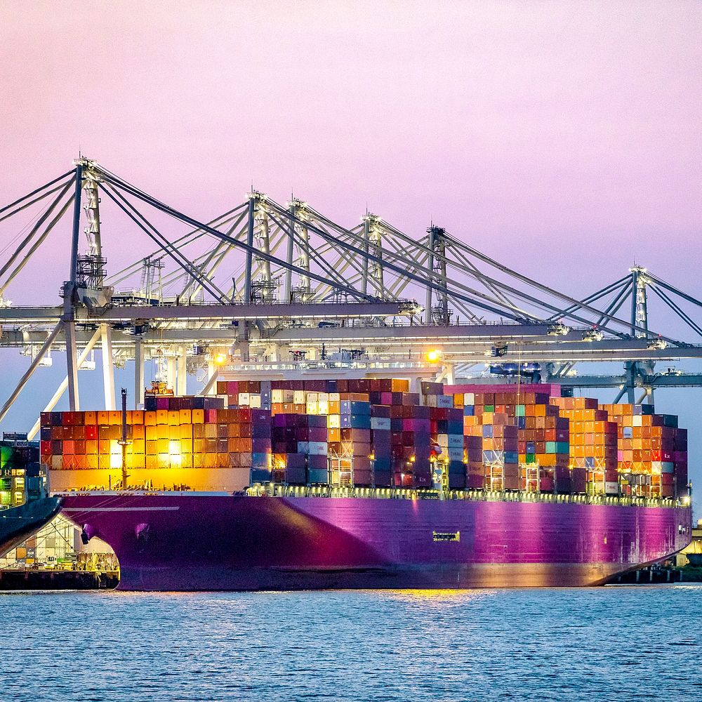 Container ship in the evening