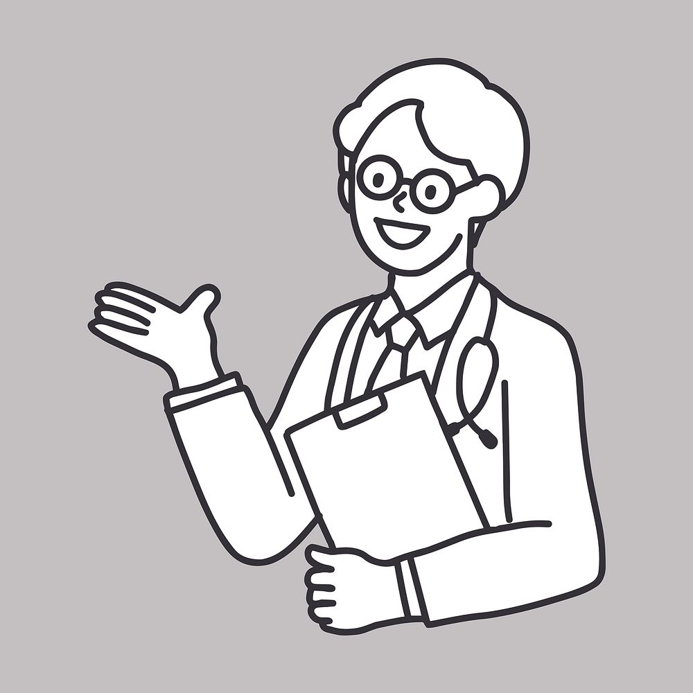 Male doctor holding medical report flat line  illustration