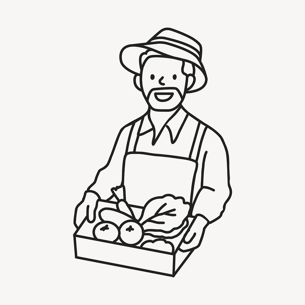 Male smart farmer selling organic produce line art vector