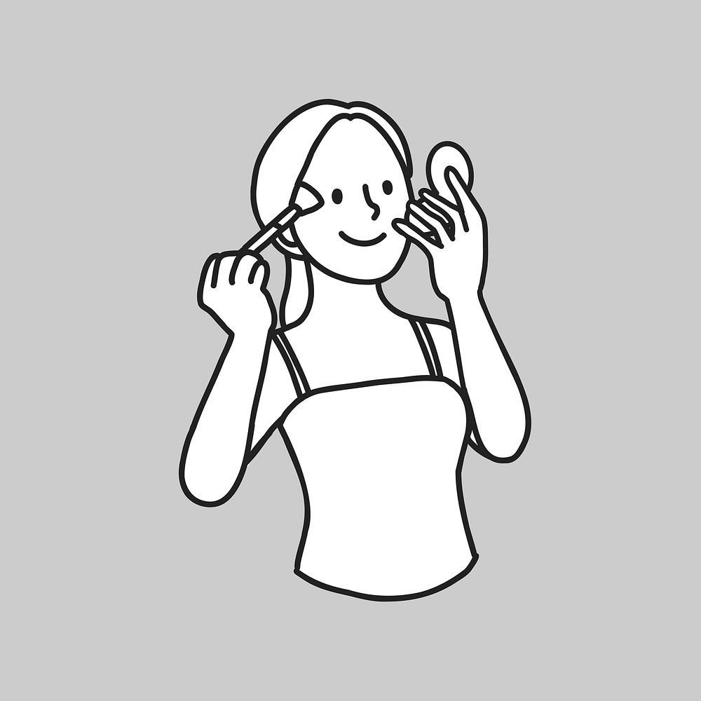 Woman applying makeup line drawing  illustration