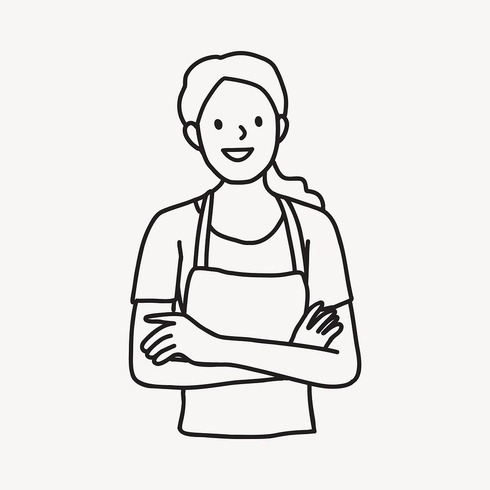 Smiling young female cafe worker flat line  illustration
