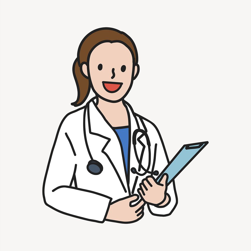 Happy female doctor with stethoscope medical report vector