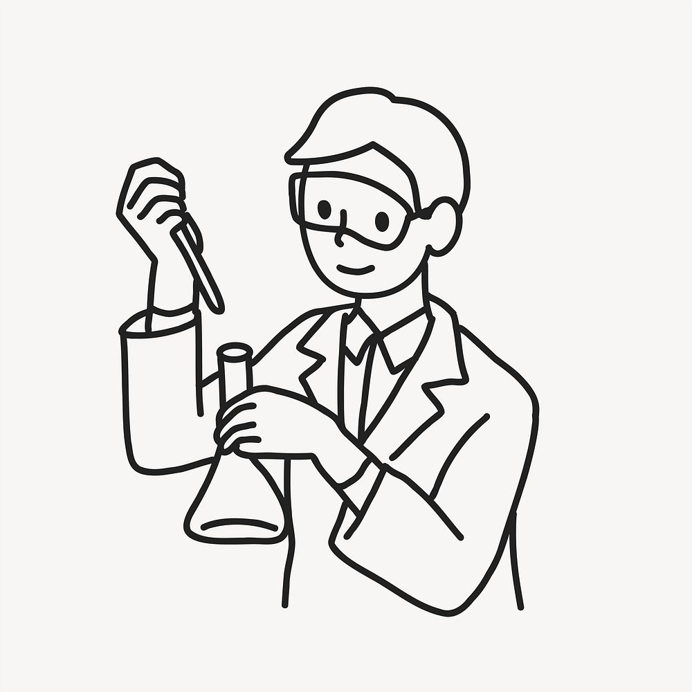 Young male scientist working in lab line art vector