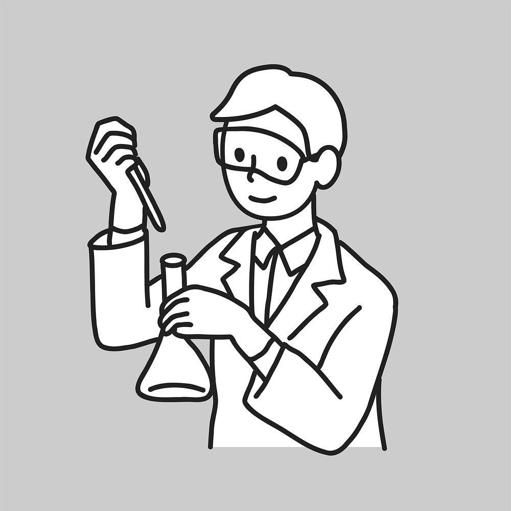 Young male scientist working in lab line drawing  illustration