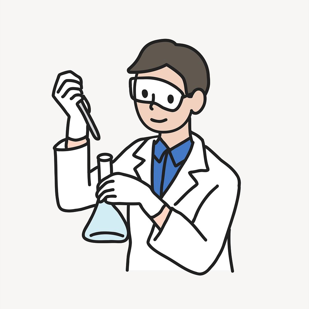 Young male scientist working in lab collage element vector