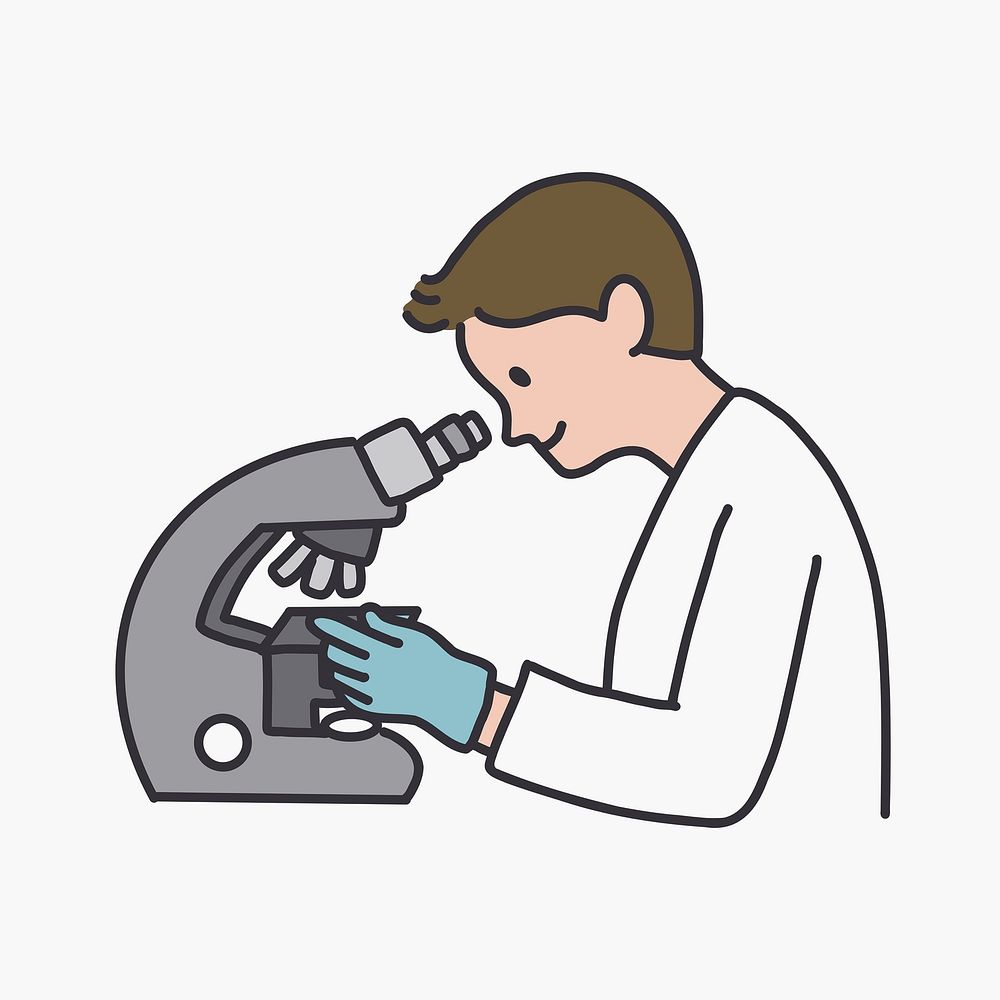 Female lab technician looking through microscope in laboratory  illustration
