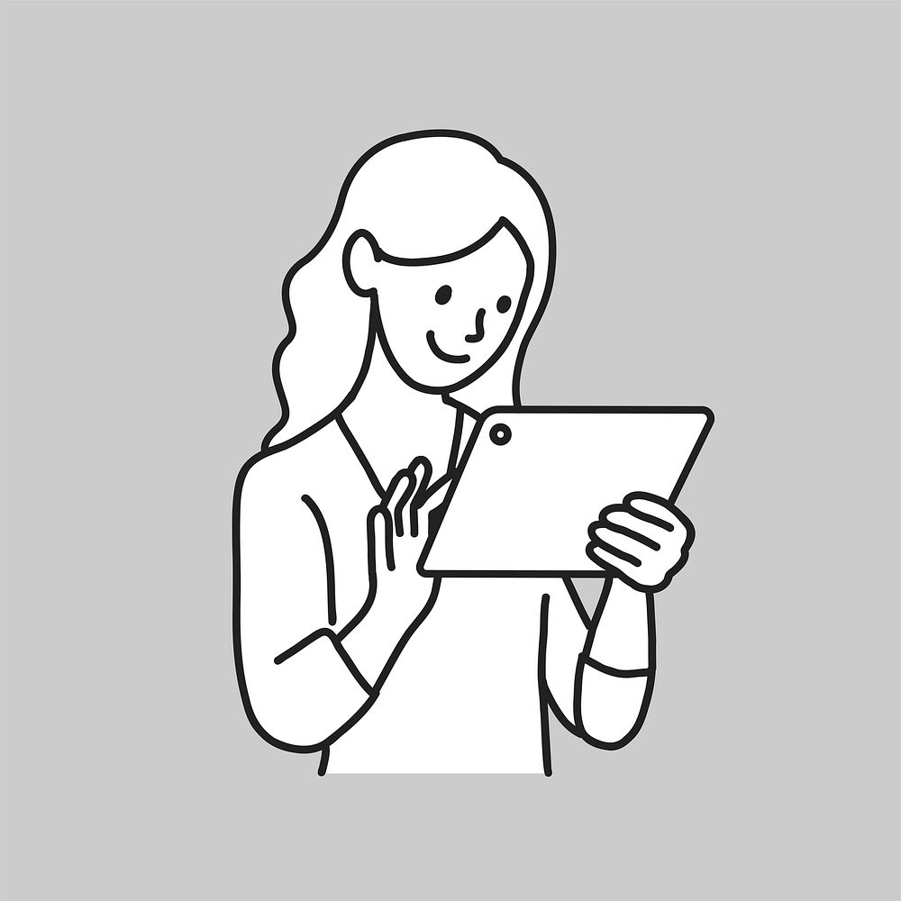 Woman using digital tablet flat line  illustration