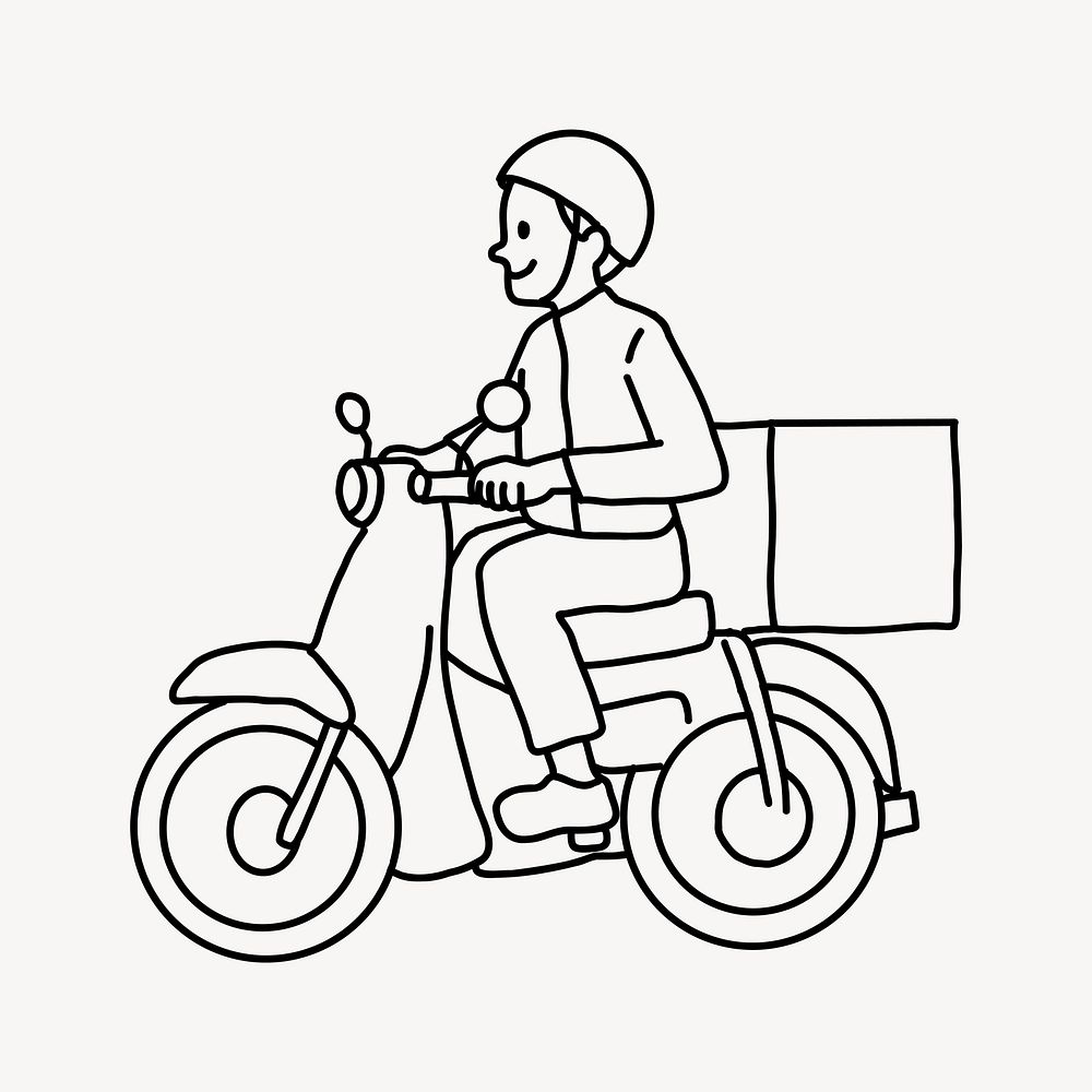 Delivery man on motorcycle line art  illustration