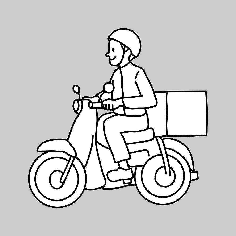 Delivery man on motorcycle flat line collage element vector