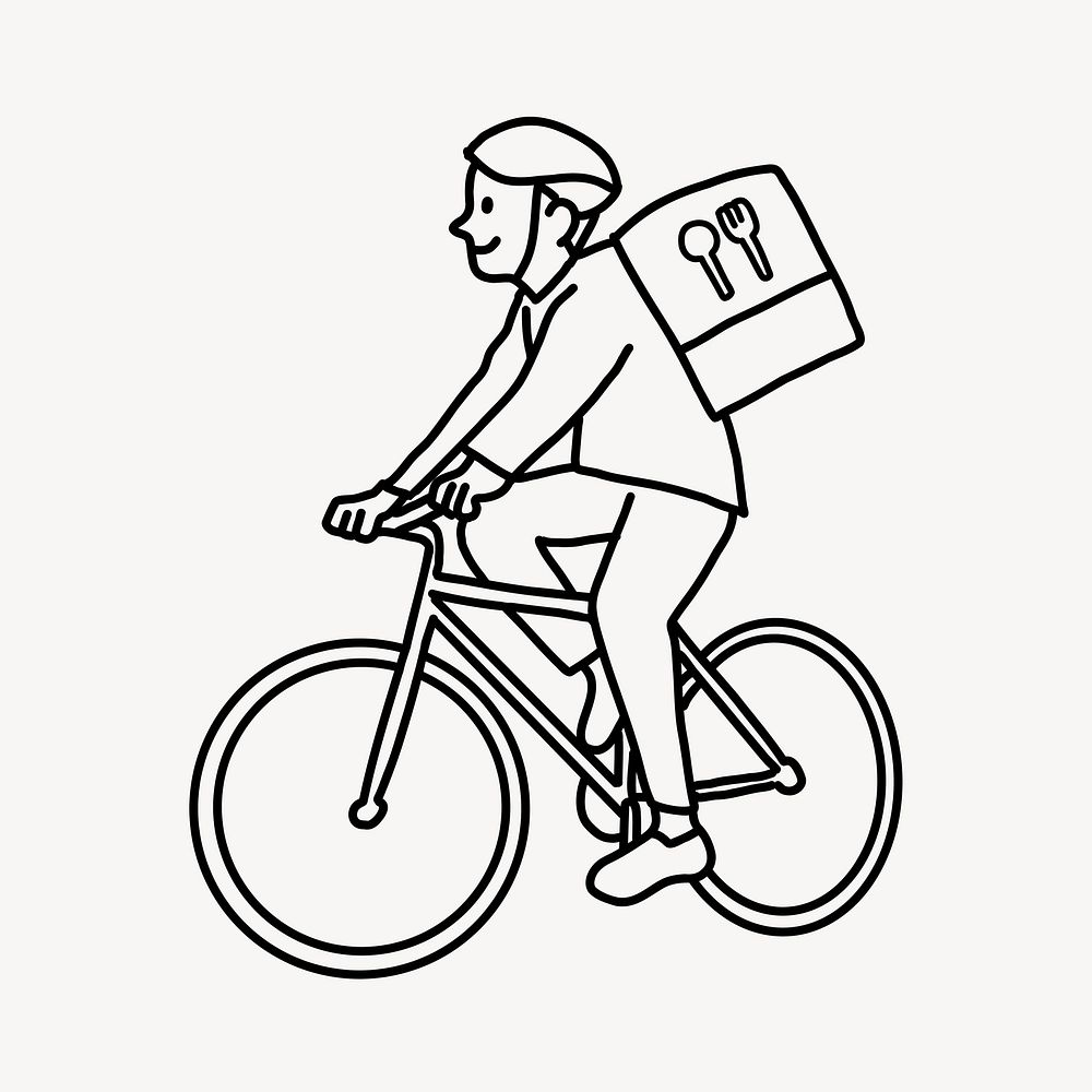Bicycle food delivery man line drawing vector