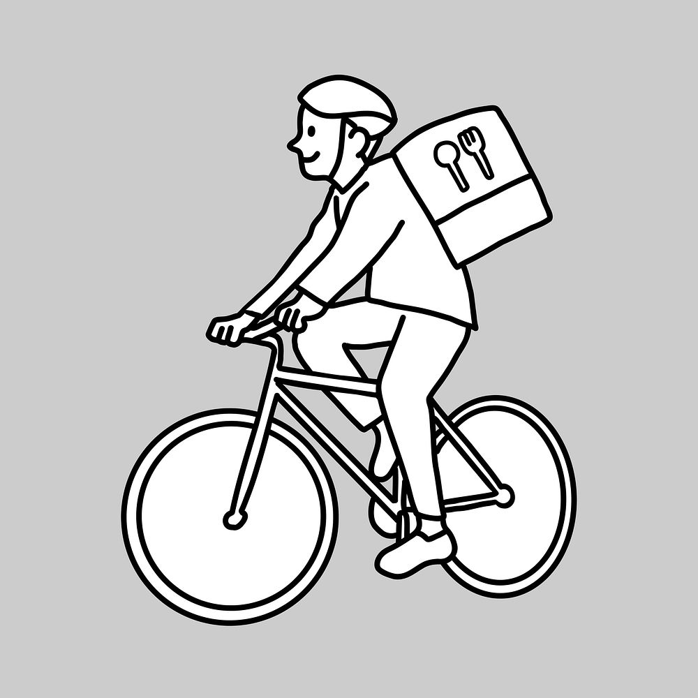 Bicycle food delivery man line drawing vector
