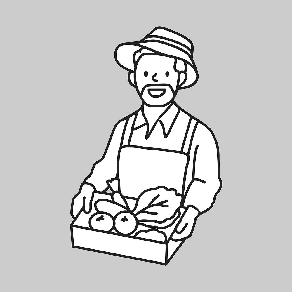Male smart farmer selling organic produce line drawing  illustration