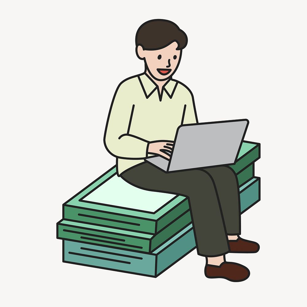 Man employee working on laptop in relaxing workspace  illustration